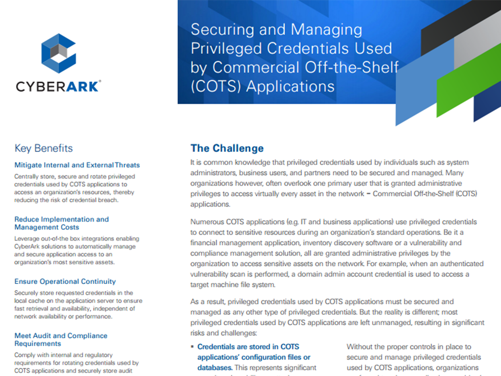 Securing and Managing Privileged Credentials Used by Commercial Offthe