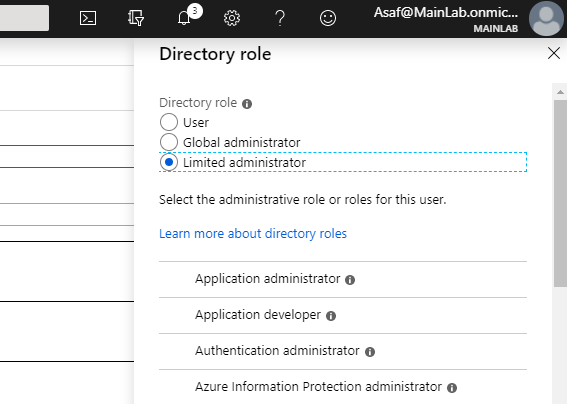 In the past, when creating a new Azure user, you could choose a Limited administrator