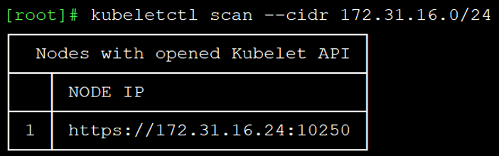 Scanning for open kubelet ports with kubeletctl