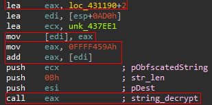 Figure 6: Obfuscated call to string_decrypt function