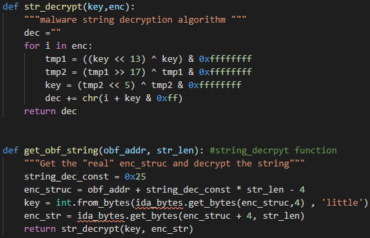 Figure 8: IDAPython script for string_decrypt  function