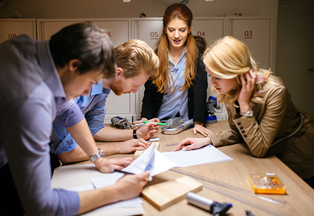 Team members working on project