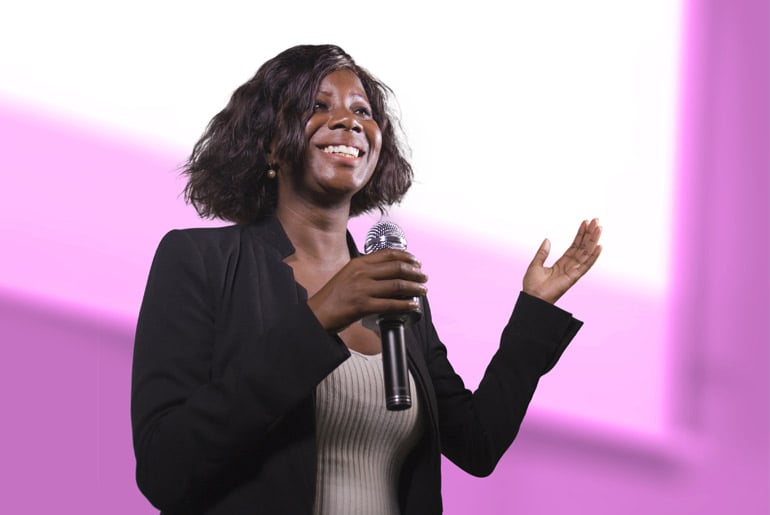 woman in auditorium