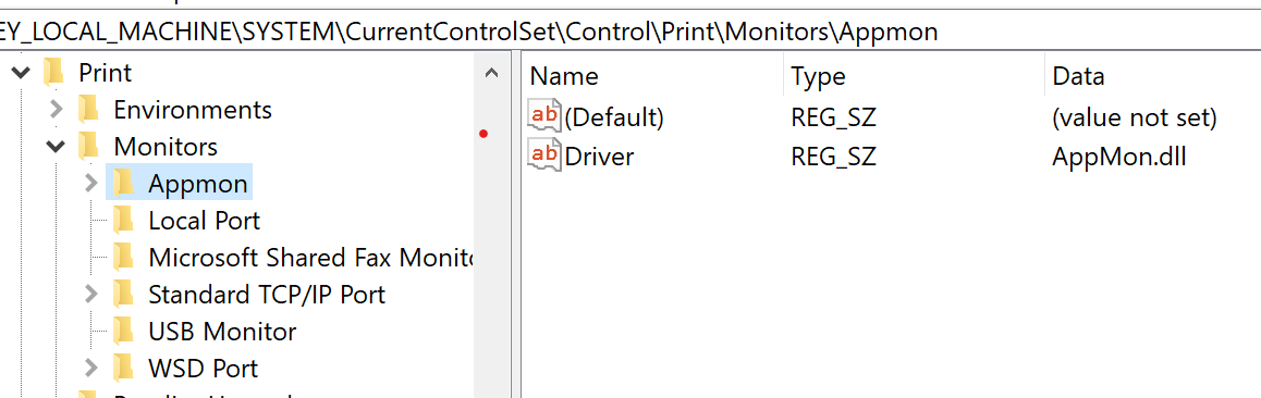 List of Monitors sub-keys, with each pointing to a different dll