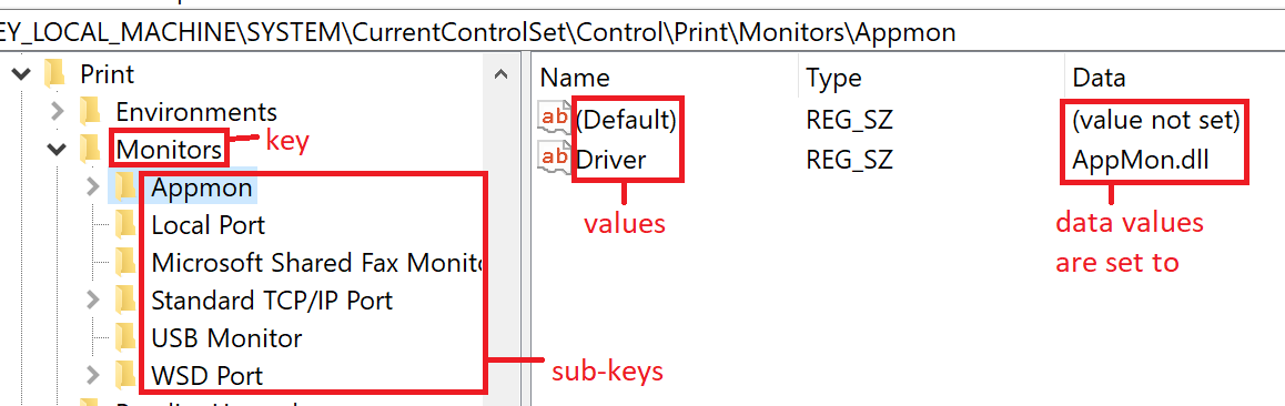 Registry terminology examples.