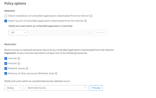 policy option settings