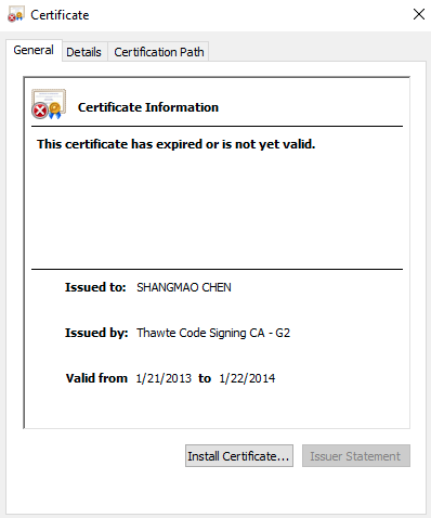 The certificate used by the rootkit.