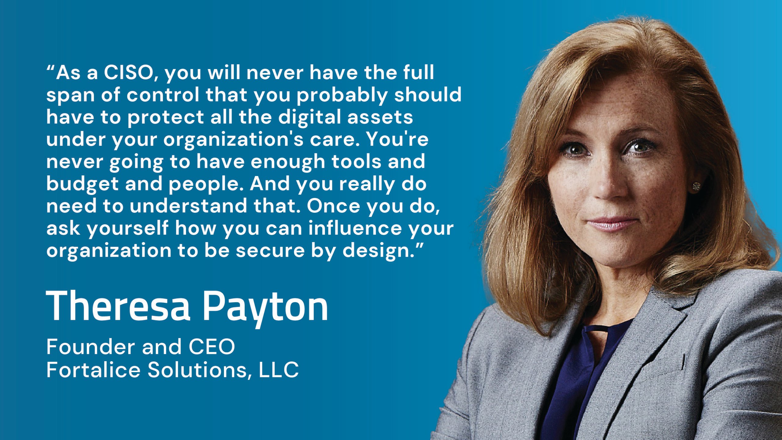 Photo of Theresa Payton, Founder and CEO of Fortalice Solutions, along with an accompanying pull quote from the article.