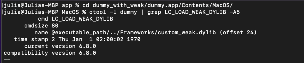 Dummy application weak dylibs