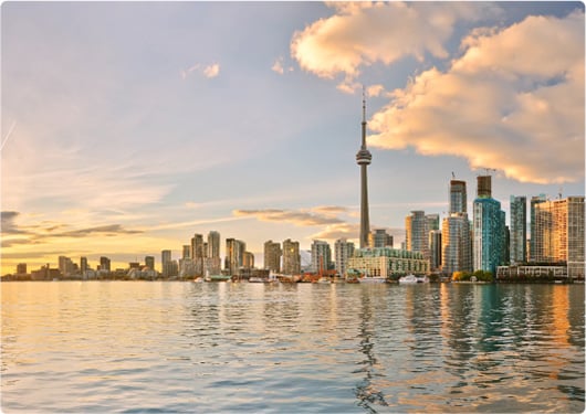 Toronto skyline at dusk in Ontario, Canada