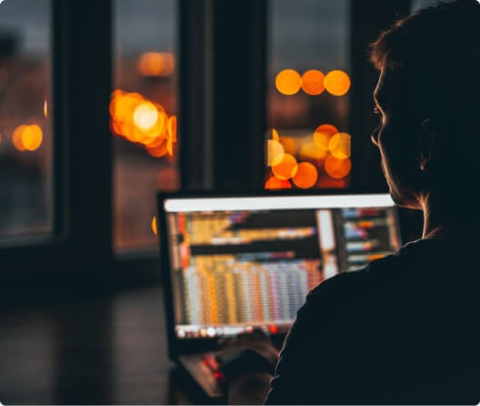 Man looking at data on laptop