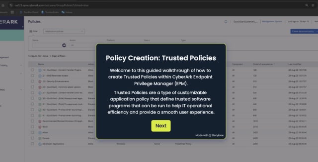 Screenshot of policy creation