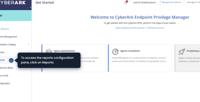 Screenshot of reports configuration