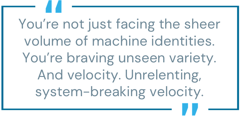 Machine identities volume variety velocity