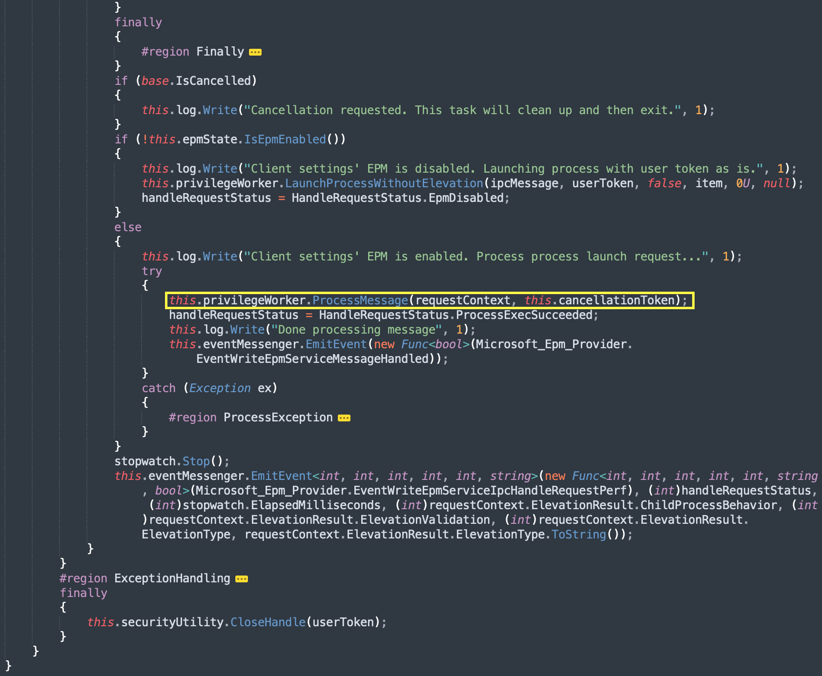 code of HandleRequest method.