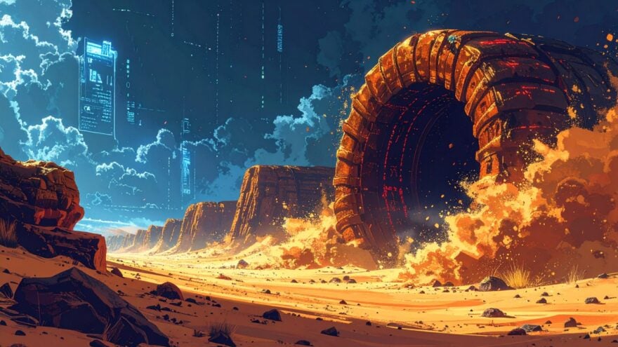 Digital sandworm tunneling through code and npm package icons, symbolizing the Shai-Hulud supply chain attack on developer and machine identities.