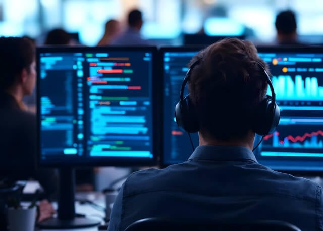 man-wearing-headphones-at-computer_640x457 Man wearing headphones at computer