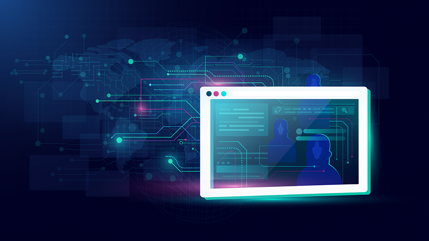 Illustration of a browser window revealing activity inside a SaaS session, representing session security and post‑login visibility.