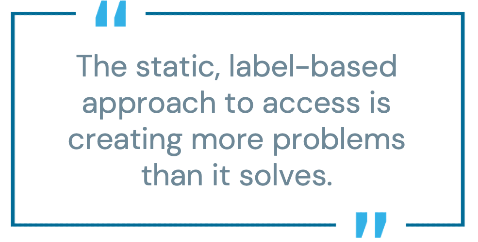 Pull quote graphic displaying the text: "The static, label-based approach to access is creating more problems than it solves."
